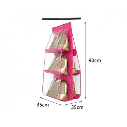 6 Gözlü Pratik Dolap İçi Çanta Askılığı/organizer (pembe)