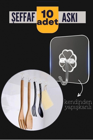 10'lu Şeffaf Kendinden Yapışkanlı Güçlü Askı Kancası, Ban&hellip;