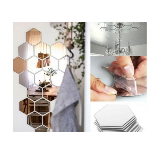 12 Adet Orta Boy Yapışkanlı Dekoratif Akrilik Ayna Altıgen 12 Adet Orta Boy Yapışkanlı Dekoratif Akrilik Ayna Altıgen