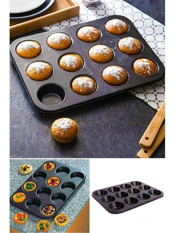 12 Bölmeli Metal Yapışmaz Muffin Kek Kalıbı&hellip;