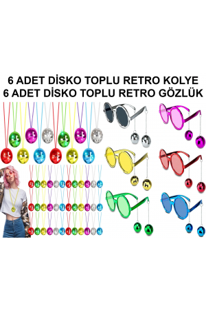 12 Parça Renkli Disko Toplu Retro Parti Seti – 6 Kolye + 6 Gözlük…