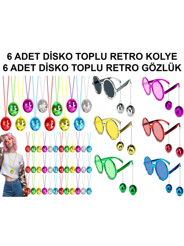 12 Parça Renkli Disko Toplu Retro Parti Seti – 6 Kolye + 6 Gözlük&hellip;