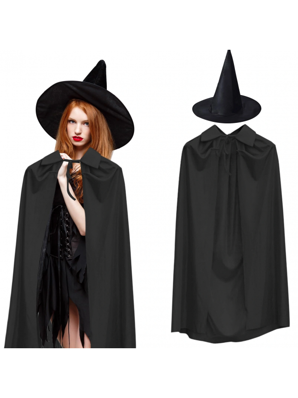 120 Cm Siyah Yakalı Pelerin Ve Siyah Cadı Şapkası Kostüm Seti&hellip;