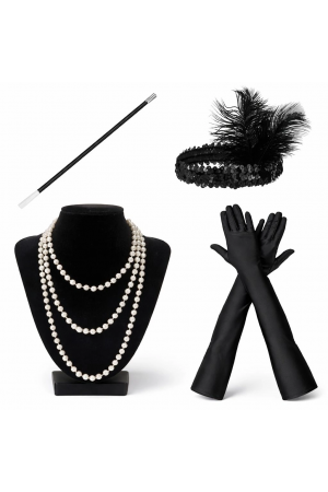 1920’ler Çarliston Aksesuar Seti – İnci Kolye, Eldiven, Sigara Tutuc… 1920’ler Çarliston Aksesuar Seti – İnci Kolye, Eldiven, Sigara Tutuc…
