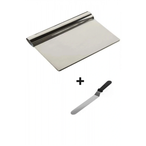 2li Set Hamur Şekillendirici Eğik Pasta Spatulası +metal Hamur Kesici Kazıyıcı Spatula