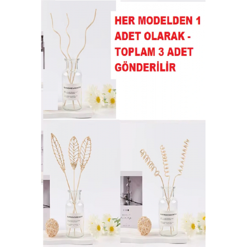3 Tek Adet 3 Model Aromaterapi Koku Dağıtıcı Rattan Şişe Ahşap Difüzör Çubuk (spiral-yaprak-dalgalı)