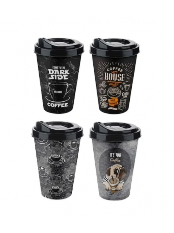 4 Adet Kahve Bardağı - Kapaklı Desenli 400ml&hellip;