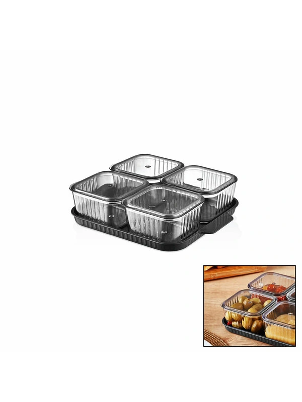 4 Bölmeli Akrilik Pratik Sızdırmaz Kapaklı Tepsili Kahvaltılık Seti&hellip;