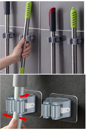4 Lü Kelebek Yapışkanlı Mop Fırça Çekpas Sap Tutucu Organizer Banyo&hellip;