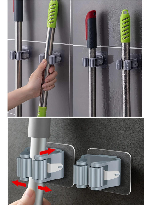 4 Lü Kelebek Yapışkanlı Mop Fırça Çekpas Sap Tutucu Organizer Banyo&hellip;