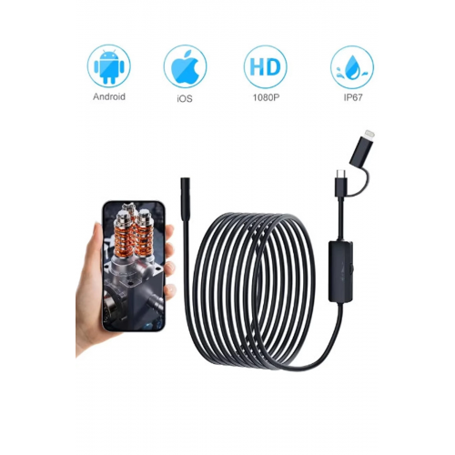 5 Metre Endoskop Yılan Video Kamera Ios Ve Android Uyumlu Led’li 8 Mm Sert Kablo 2mp