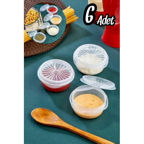 6 Lı Yelpaze Kapaklı Şeffaf Mini Sosluk- Ketçap Mayonez Kabı- Kahve Yanı Şeker Lokumluk