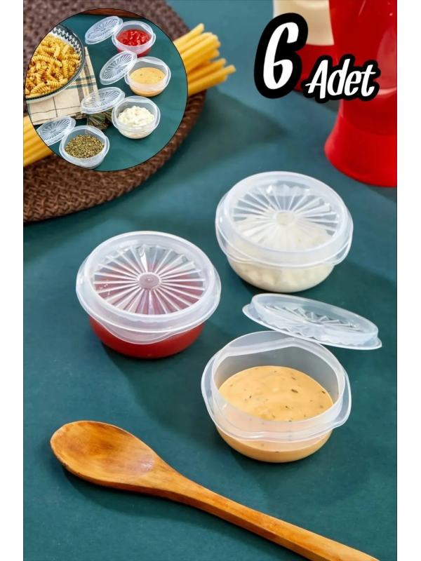 6 Lı Yelpaze Kapaklı Şeffaf Mini Sosluk- Ketçap Mayonez Kabı- Kahve Y&hellip;