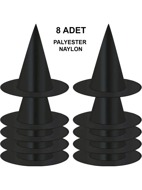 8 Adet Siyah Cadı Şapkası – Yetişkin & Çocuk Kostüm Aksesuarı&hellip;