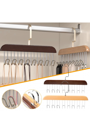 8 Kancalı Askı Çok Fonksiyonlu Ahşap Kemer Kravat Eşarp Dolap Askıs�&hellip;