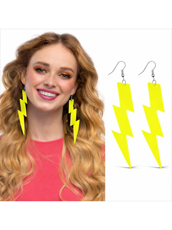 80’ler 90'lar Retro Neon Sarı Şimşek Küpe 10 Cm&hellip;