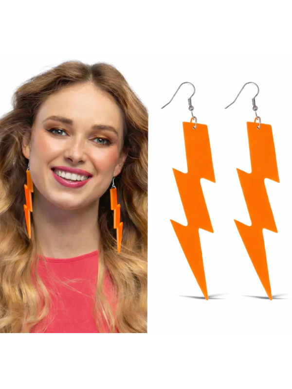 80’ler 90'lar Retro Neon Turuncu Şimşek Küpe 10 Cm&hellip;