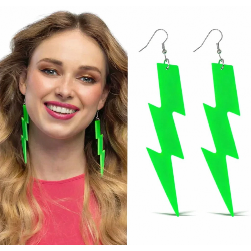 80’ler 90'lar Retro Neon Yeşil Şimşek Küpe 10 Cm