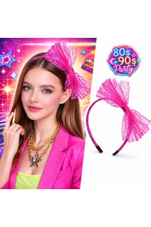 80’ler 90’lar Neon Pembe Dantel Taç Fiyonklu&hellip;