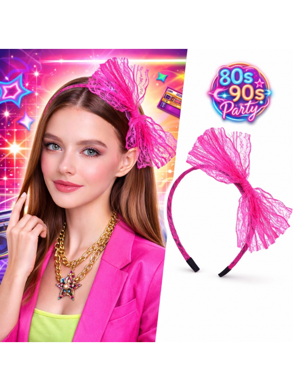 80’ler 90’lar Neon Pembe Dantel Taç Fiyonklu… 80’ler 90’lar Neon Pembe Dantel Taç Fiyonklu…