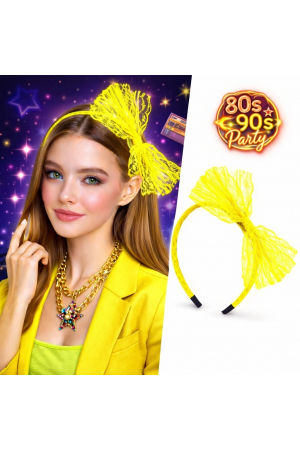 80’ler 90’lar Neon Sarı Dantel Taç Fiyonklu&hellip;