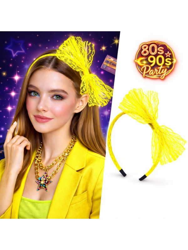 80’ler 90’lar Neon Sarı Dantel Taç Fiyonklu&hellip;