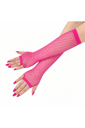 80’ler 90’lar Retro Neon Fuşya Şeker Pembesi File Parmaksız Eldiven&hellip;
