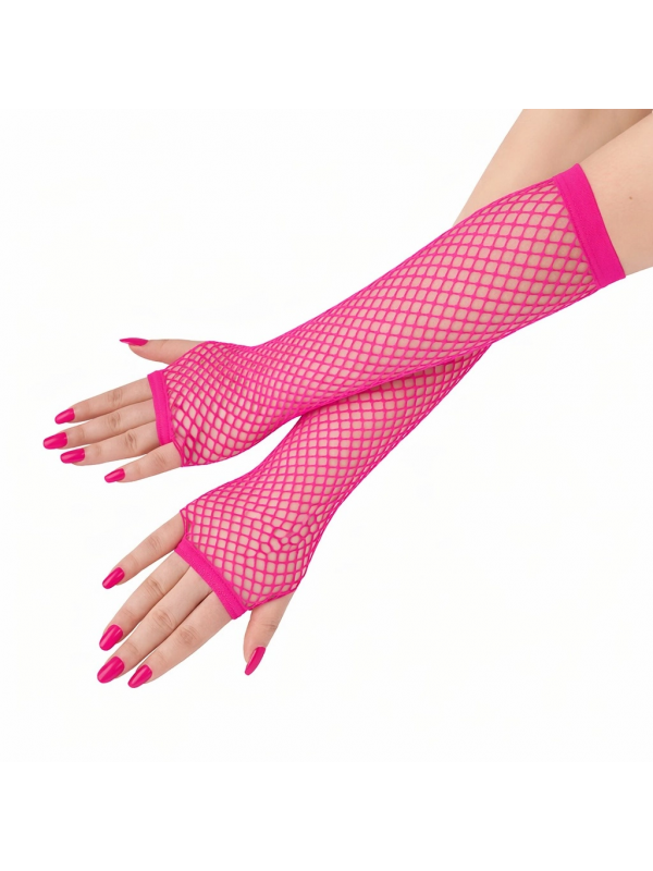 80’ler 90’lar Retro Neon Fuşya Şeker Pembesi File Parmaksız Eldiven&hellip;