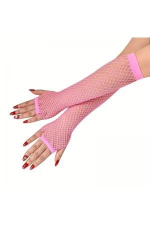 80’ler 90’lar Retro Neon Pembe File Parmaksız Eldiven 26 Cm&hellip;