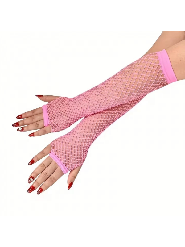 80’ler 90’lar Retro Neon Pembe File Parmaksız Eldiven 26 Cm&hellip;