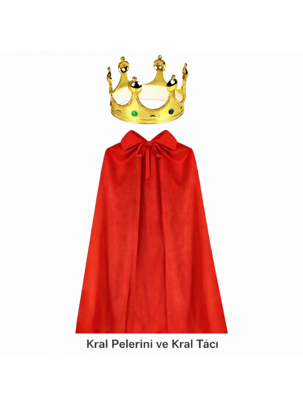 90 Cm Kral Pelerini Ve Altın Kral Tacı Seti&hellip;