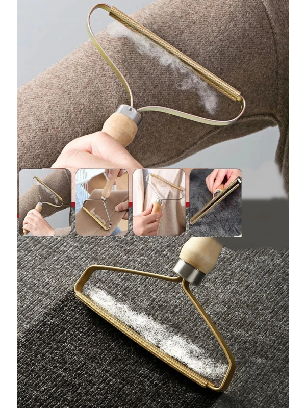 Ahşap Saplı Metal Kazak - Elbise - Halı Tüyü Temizleme Çift Taraflı&hellip;