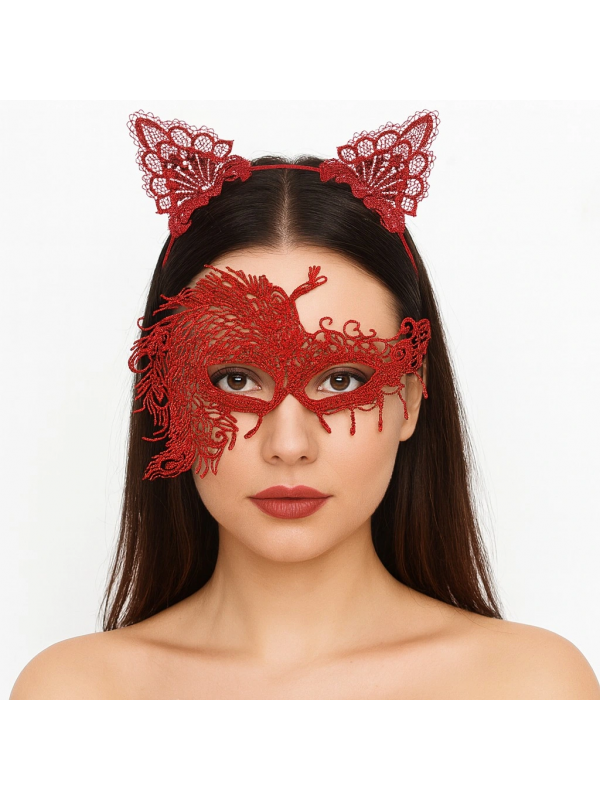 Alevin Zarafeti Kırmızı Dantel Maske Ve Taç Seti 4 No – Kadın Kost�&hellip;