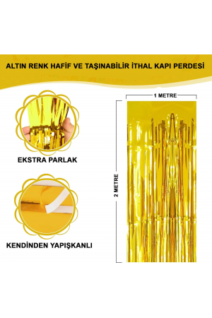 Altın Gold Renk Ekstra Metalize Parlak Saçaklı Arka Fon Perde İtha… Altın Gold Renk Ekstra Metalize Parlak Saçaklı Arka Fon Perde İtha…