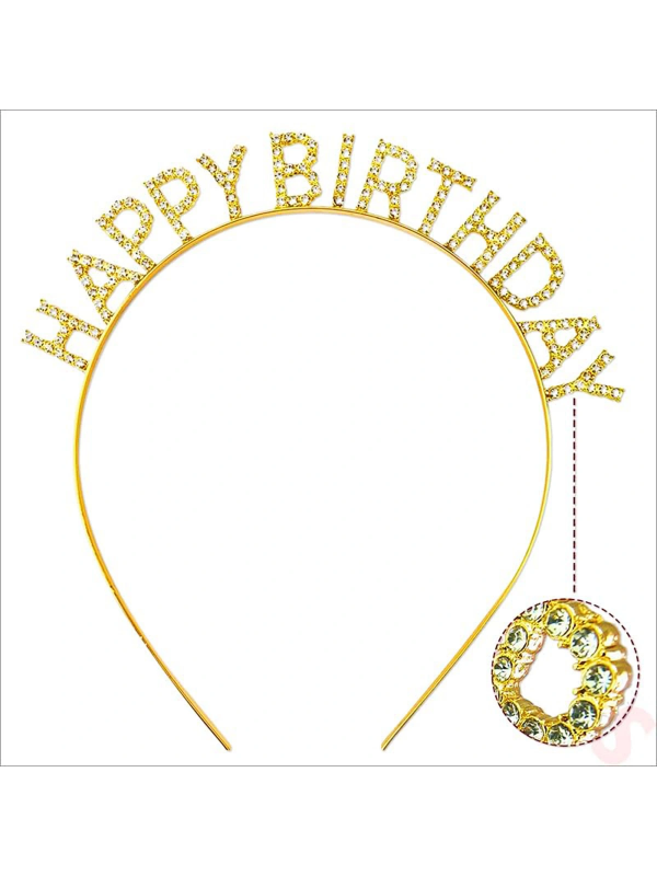 Altın Gold Renk Kristal Taşlı Parlak Happy Birthday Taç 16x17 Cm&hellip;