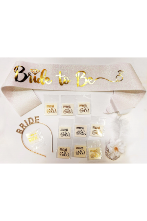 Altın Renk Bride Partisi Taç Kuşak Dövme Bileklik Seti Full 13 Parça&hellip;