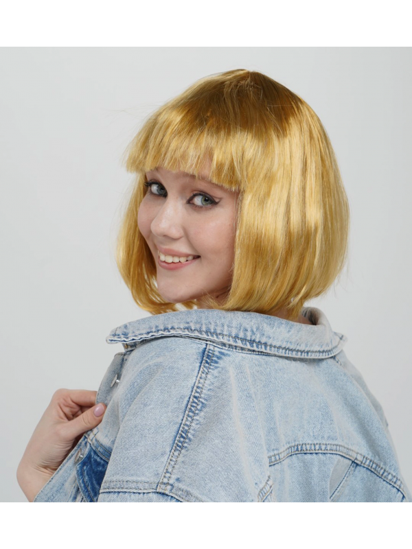 Altın Renk Düz Kesim Küt Parti Peruğu Kısa Takma Saç&hellip;