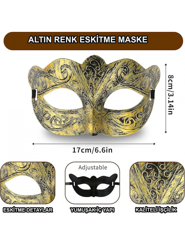 Altın Renk Eskitme Maskeli Balo Maskesi – Venedik Tarzı Parti Maskesi&hellip;