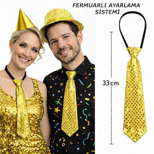 Altın Renk Pul Payetli Işıltılı Parti Kravatı 33 Cm Altın Renk Pul Payetli Işıltılı Parti Kravatı 33 Cm