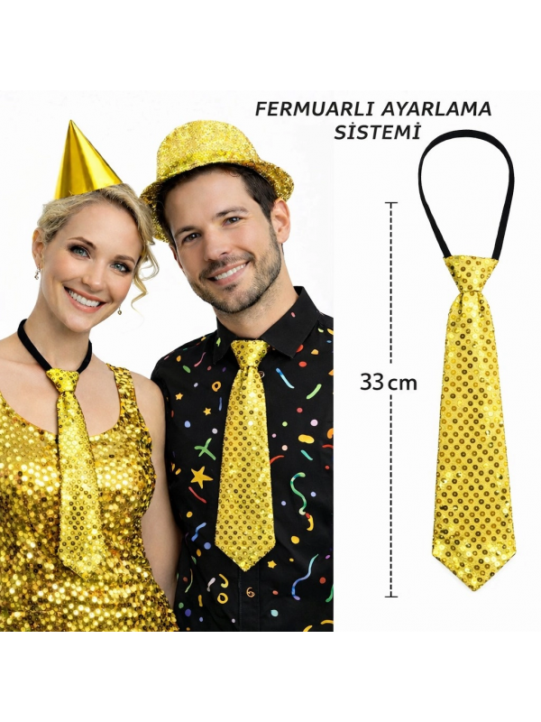 Altın Renk Pul Payetli Işıltılı Parti Kravatı 33 Cm… Altın Renk Pul Payetli Işıltılı Parti Kravatı 33 Cm…