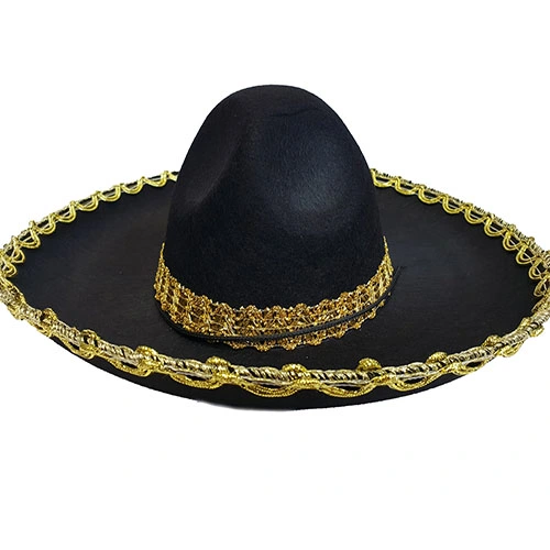 Altın Renk Şeritli Meksika Mariachi Latin Şapkası 55 Cm Çocuk