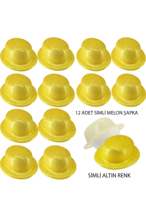 Altın Renk Simli Melon Yuvarlak Parti Şapkası 12 Adet… Altın Renk Simli Melon Yuvarlak Parti Şapkası 12 Adet…