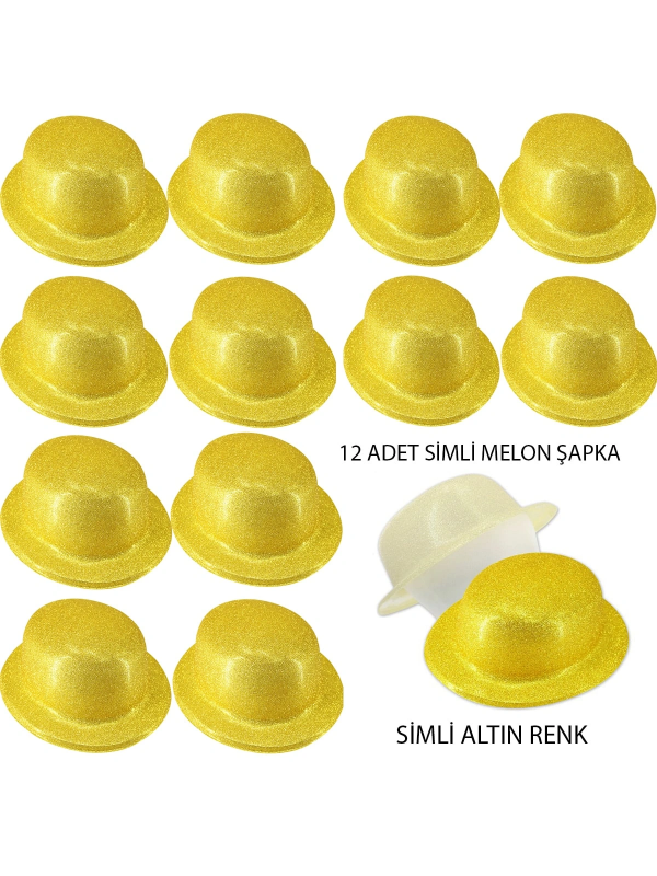 Altın Renk Simli Melon Yuvarlak Parti Şapkası 12 Adet&hellip;