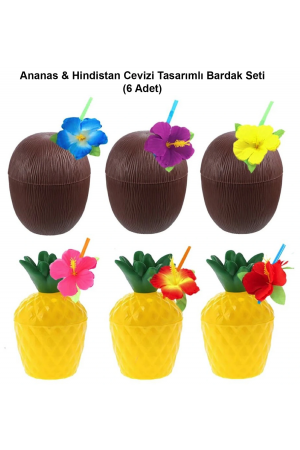 Ananas & Hindistan Cevizi Tasarımlı Pipetli Bardak Seti (6 Adet)… Ananas & Hindistan Cevizi Tasarımlı Pipetli Bardak Seti (6 Adet)…