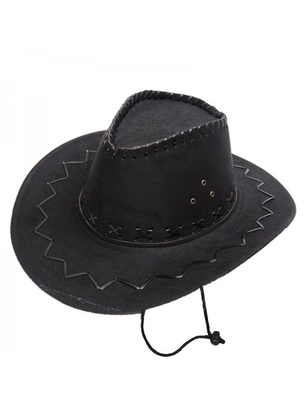 Bağcıklı Çocuk Boy Nubuk Süet Kovboy Şapkası Siyah Renk&hellip;