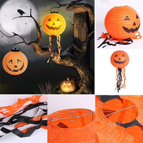 Balkabağı Kağıt Japon Led Süs - Kabak Dekor Yuvarlak Fener Süs 25 Cm