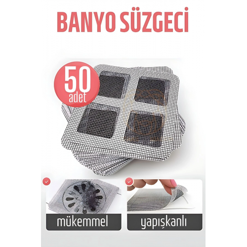 Banyo Gider Süzgeci 50 Adet Yapışkanlı Filtre, 10x10 Cm