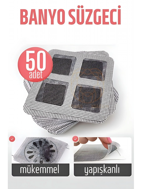Banyo Gider Süzgeci 50 Adet Yapışkanlı Filtre, 10x10 Cm&hellip;