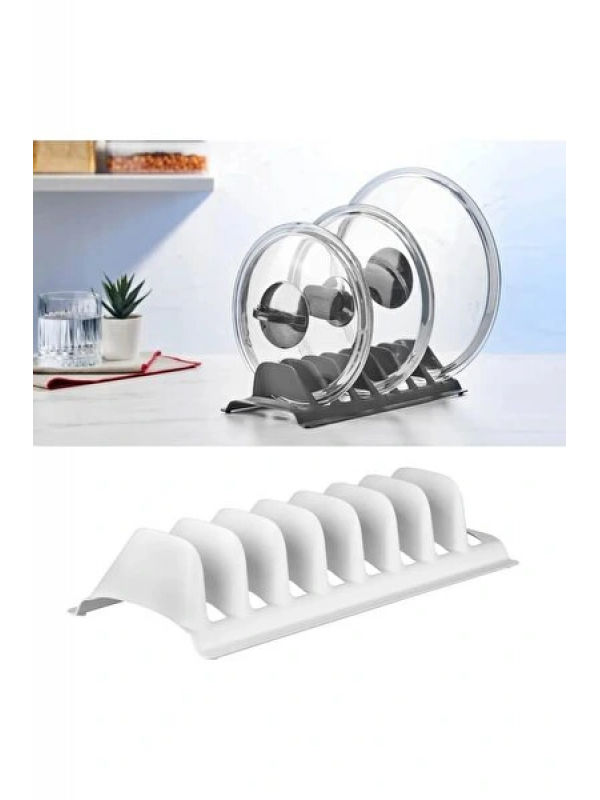 Beyaz - 2 Adet 8 Bölmeli Tencere Kapak Rafı - Simple Tabaklık - Kapak O&hellip;