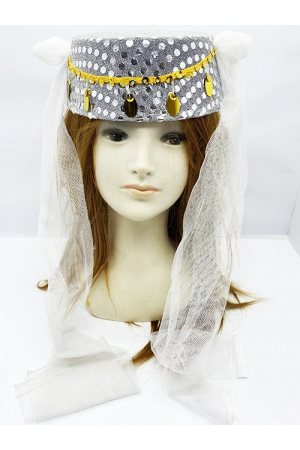 Beyaz Duvaklı Altın Pul İşlemeli Kına Fesi Kına Şapkası Oryant… Beyaz Duvaklı Altın Pul İşlemeli Kına Fesi Kına Şapkası Oryant…